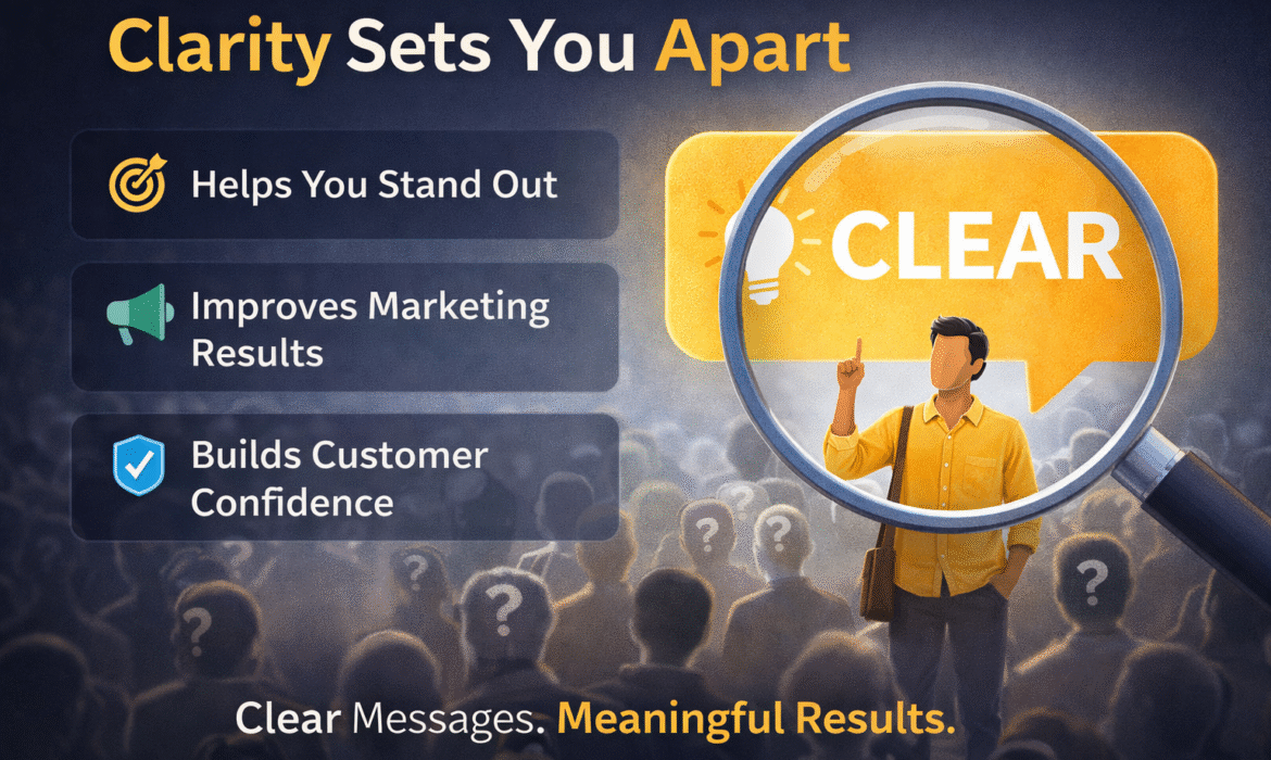Clear and focused digital marketing strategy showing how clear messaging helps businesses stand out, improve marketing results, and build customer confidence. Marketing Go provides digital marketing services and training in Karol Bagh and Delhi, including SEO, Social Media Marketing, Google Ads, PPC, content marketing, performance marketing, online advertising, and conversion optimization.