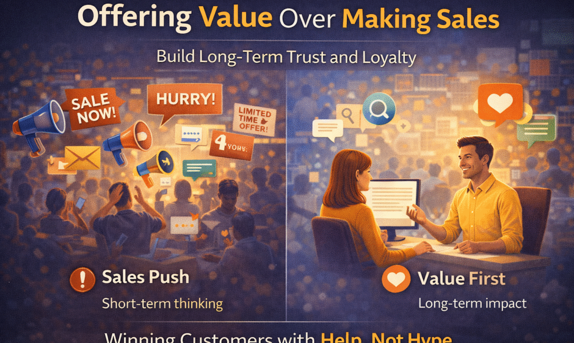 Value-focused digital marketing strategy showing how businesses can build long-term customer trust and loyalty through helpful content, customer engagement, relationship marketing, social media marketing, content marketing, SEO, Google Ads, and online marketing. Marketing Go provides digital marketing services and training in Karol Bagh, Delhi.
